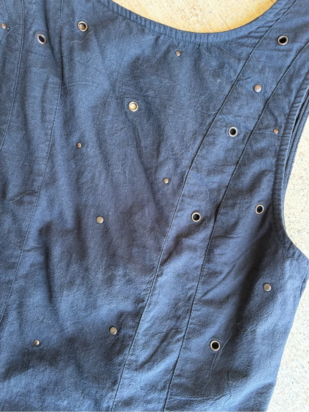 Free People Touch Of Metal Black Eyelet Detail Flared Hem Tank NWT